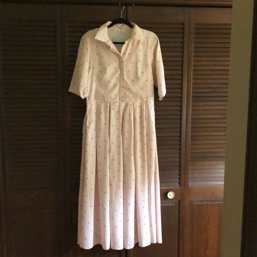 Eshakti pale pink and white stripe umbrella print dress